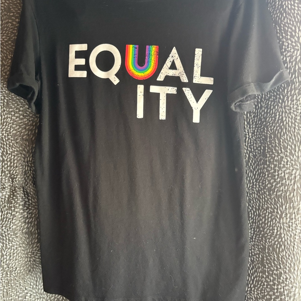 Black Equality T-Shirt with Rainbow Lettering